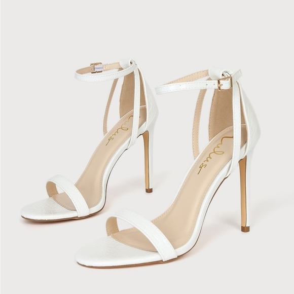 Lulus Womens 7.5 Strappy Heels Sila White Crocodile-Embossed Ankle White - Picture 12 of 12